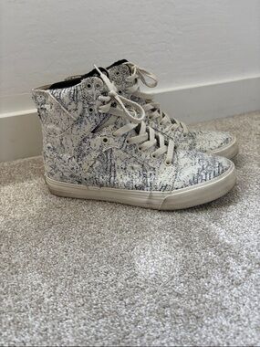 Women’s Supra High-Top Sneakers in Cream with Black Marble Print size 9